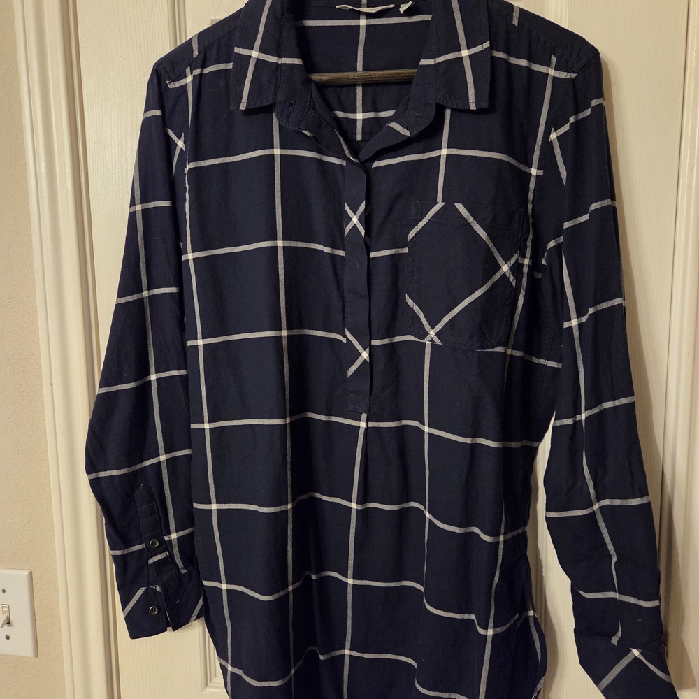 Athleta Dark Blue Plaid Shirt